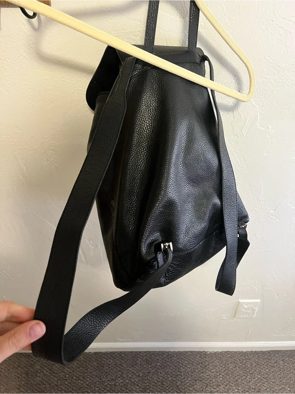 Black Leather Backpack bucket Purse
